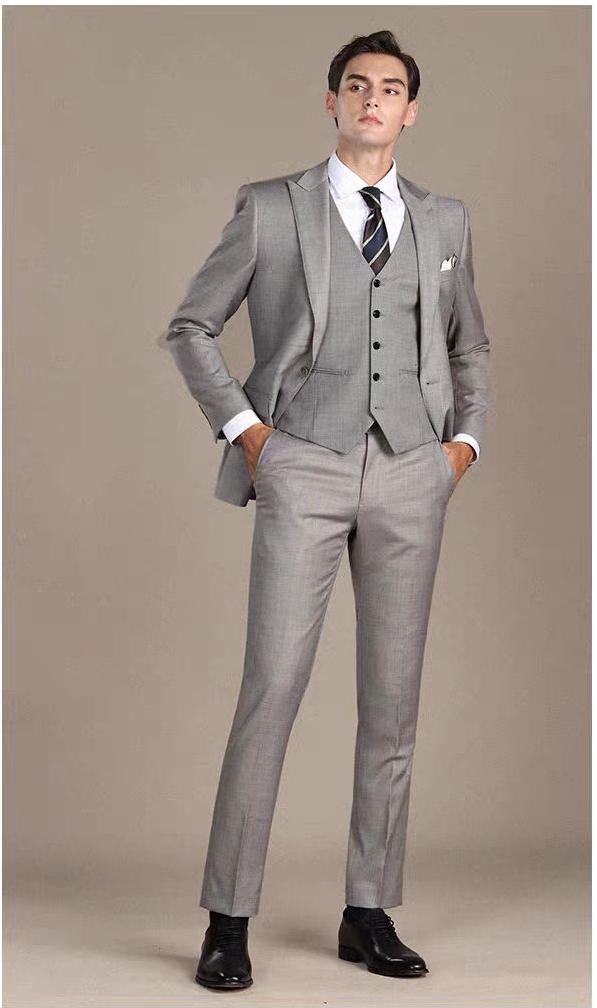 Business Men's 3 Pieces Mens Suit Peak Lapel Solid Tuxedos (Blazer+vest+Pants) mens event wear