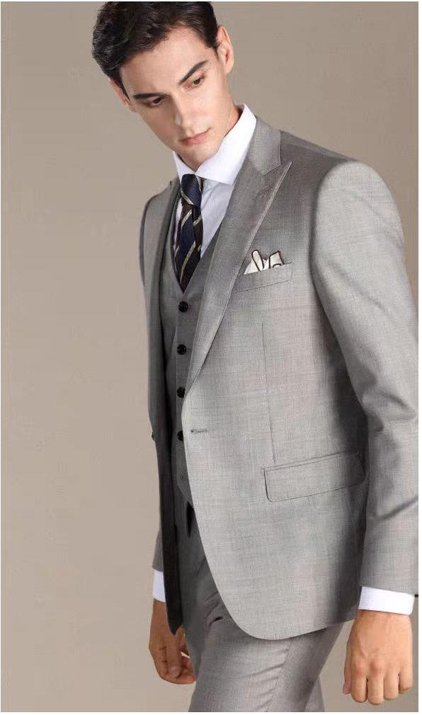 Business Men's 3 Pieces Mens Suit Peak Lapel Solid Tuxedos (Blazer+vest+Pants) mens event wear