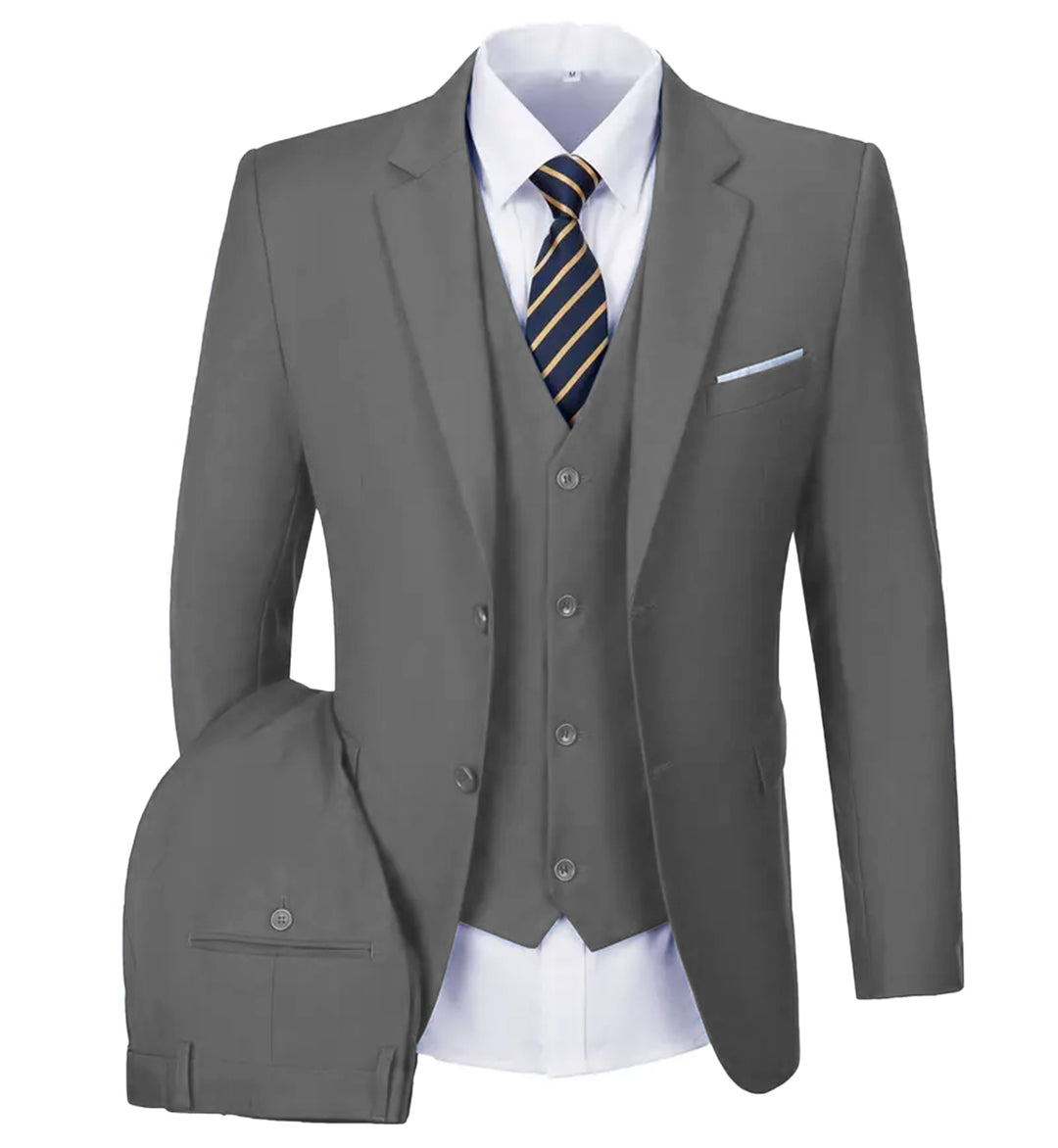 Casual Men's 3 Pieces Mens Suit Notch Lapel Flat Tuxedos (Blazer+vest+Pants) mens event wear