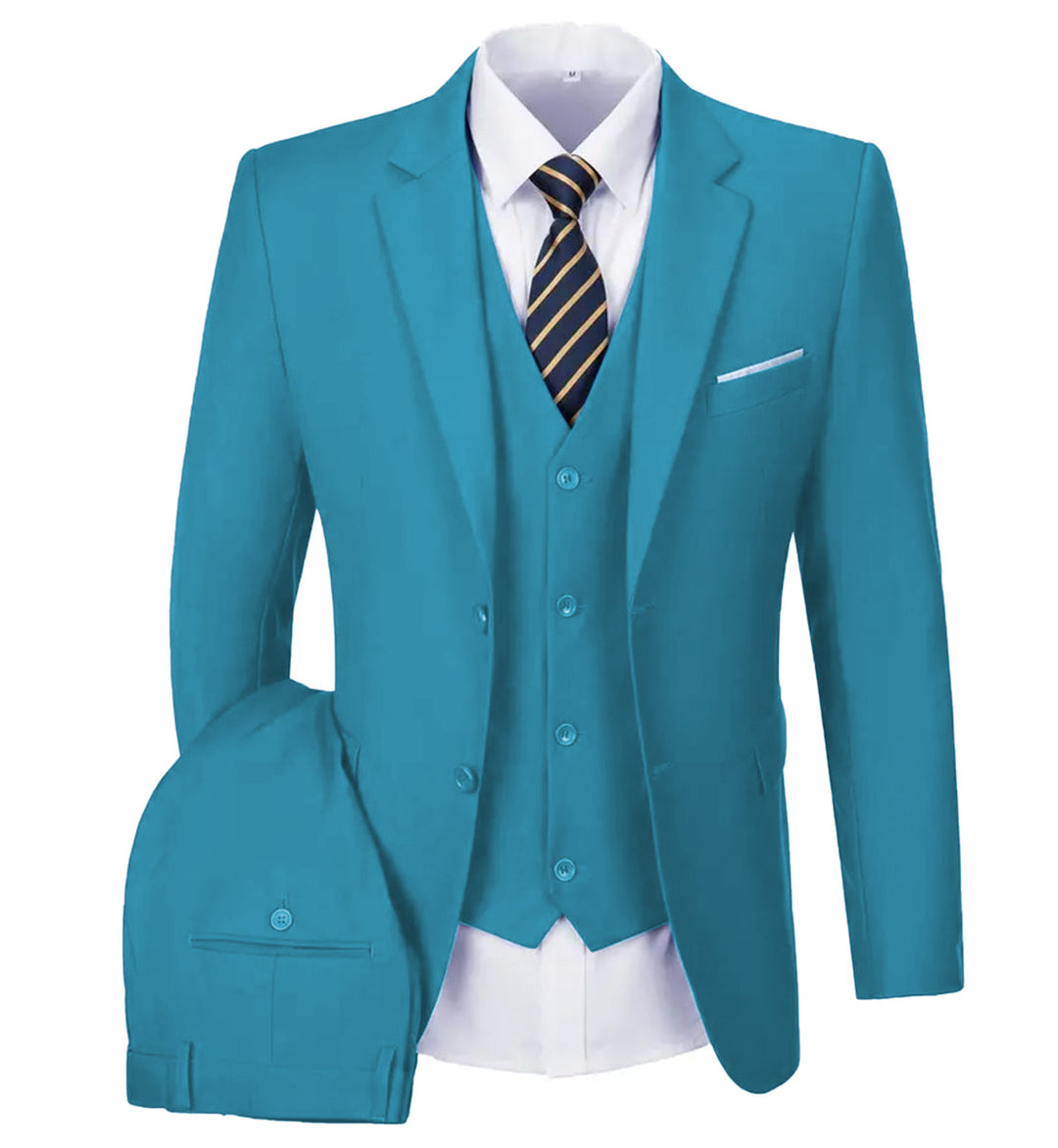 Casual Men's 3 Pieces Mens Suit Notch Lapel Flat Tuxedos (Blazer+vest+Pants) mens event wear