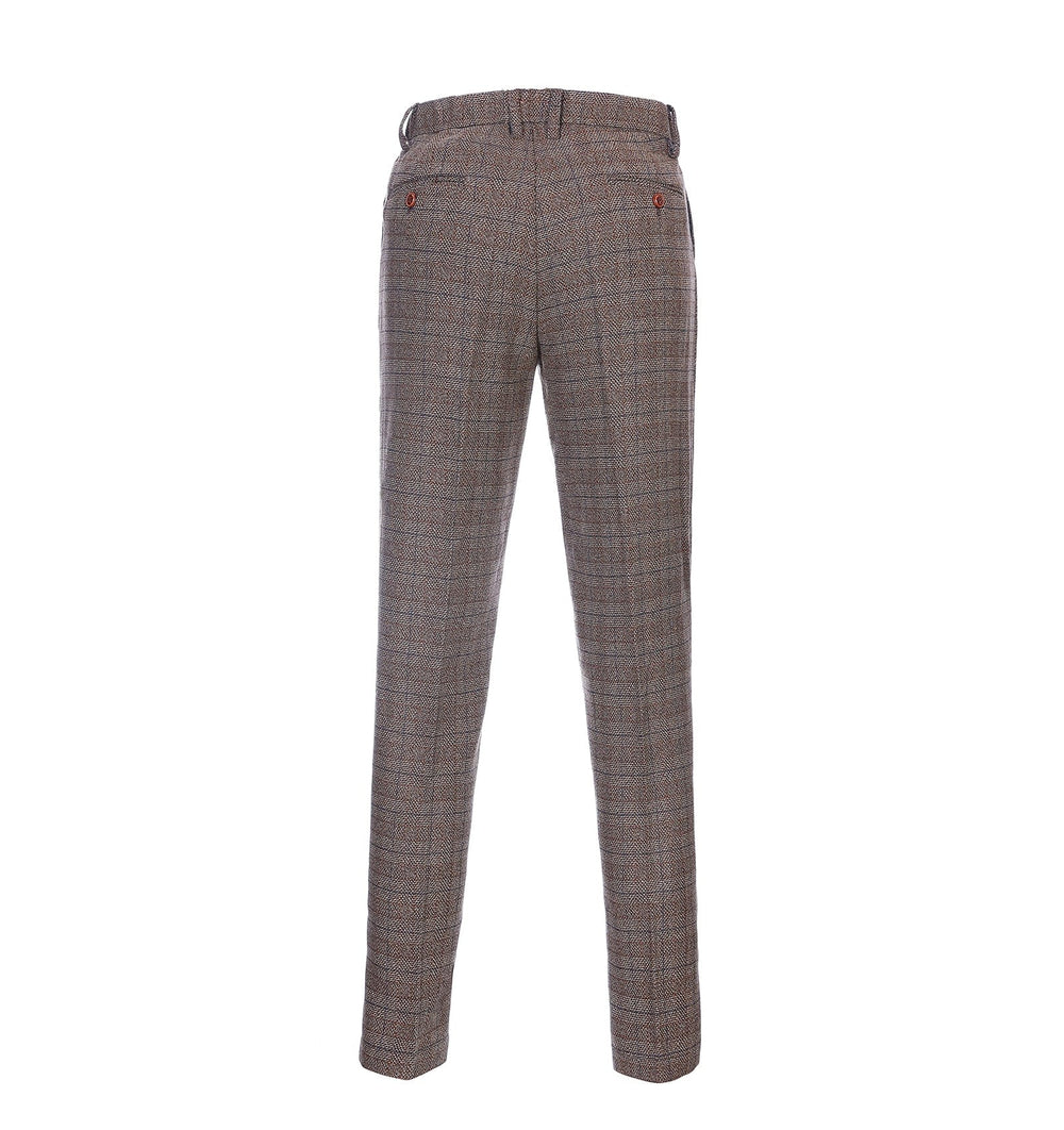 Casual Men's Suit Pants Brown Plaid Pleat-Front Trousers menseventwear