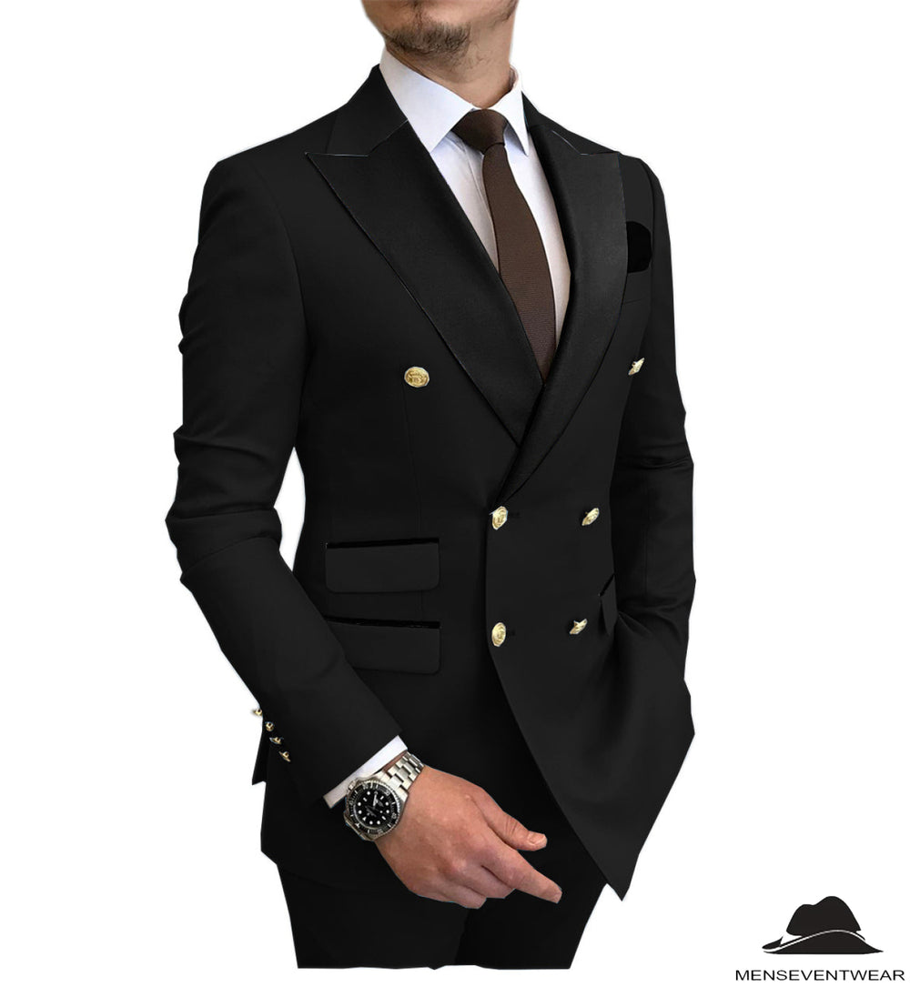 Casual Men's Suit Slim Fit Double Breasted 2 Piece Business Tuxedos (Blazer+Pants) mens event wear