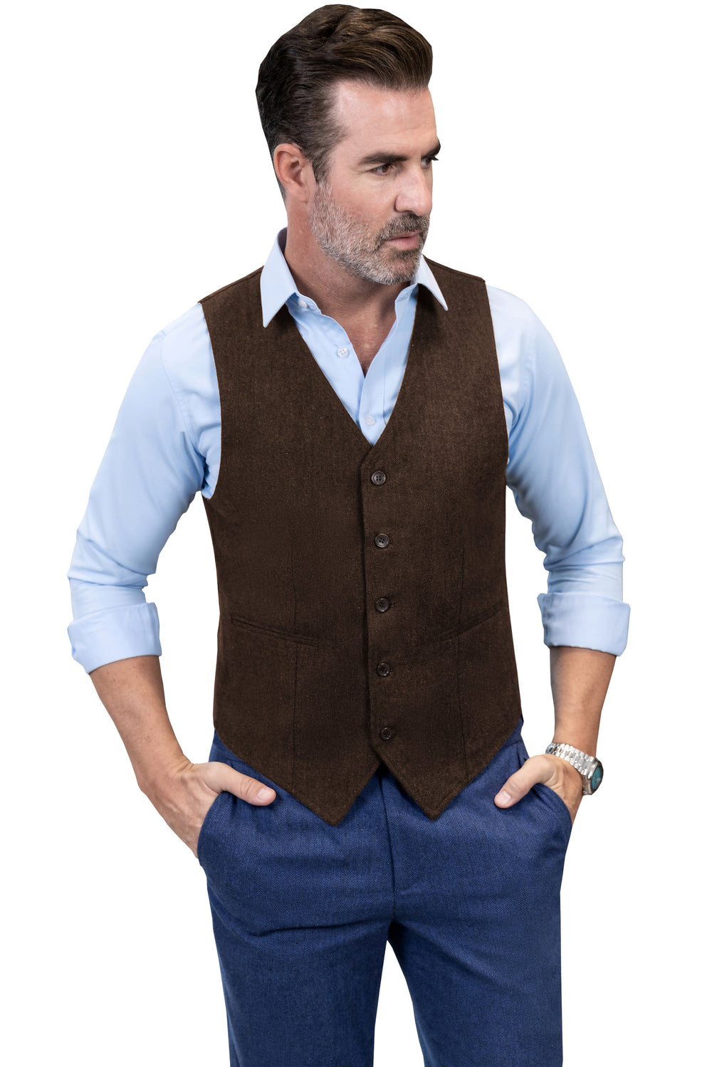 Casual Mens Classic Slim Fit Tweed V Neck Waistcoat mens event wear