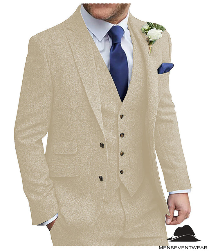 Classic 3 Pieces Mens Suit Herringbone Tweed Notch Lapel Tuxedos for Wedding (Blazer+vest+Pants) mens event wear