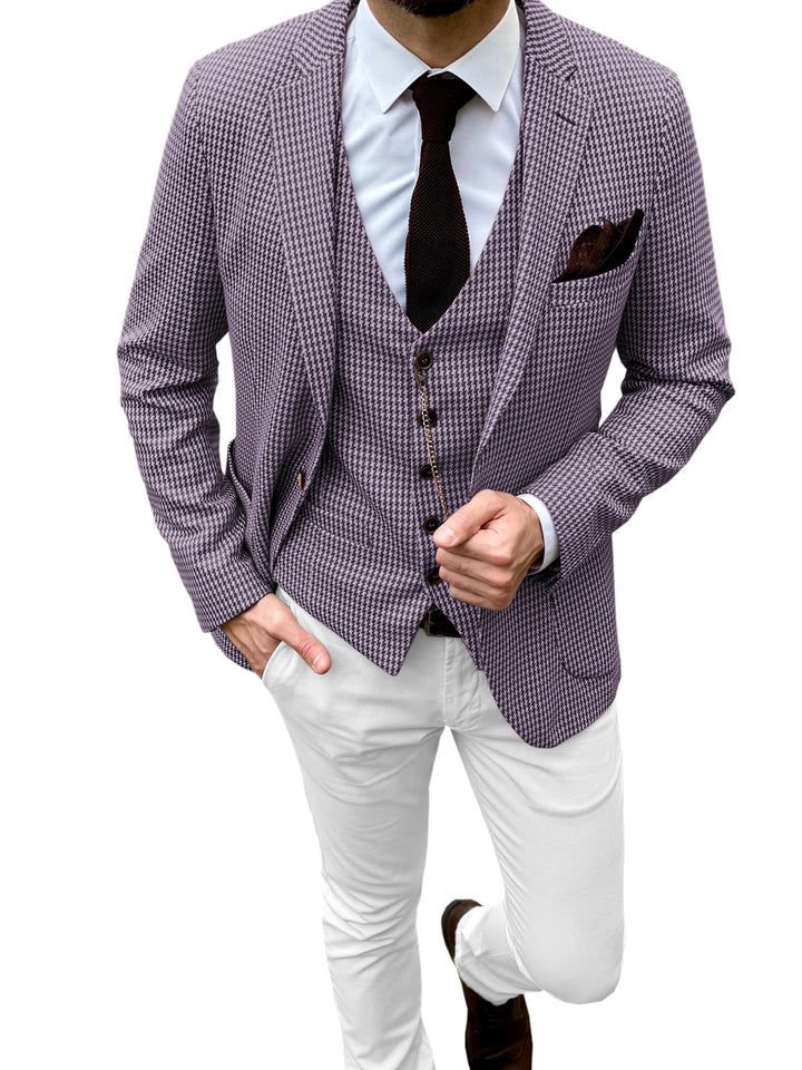 Fashion Men's 3 Pieces Houndstooth Notch Lapel Tuxedos (Blazer+vest+Pants) mens event wear