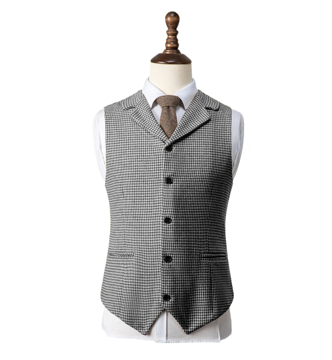 Fashion Men's Slim Fit Tweed Houndstooth Notch Lapel Waistcoat mens event wear