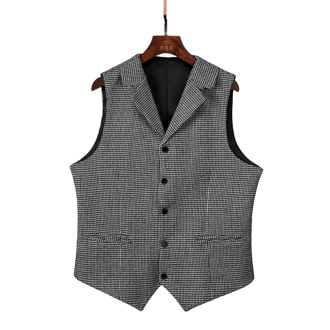 Fashion Men's Slim Fit Tweed Houndstooth Notch Lapel Waistcoat mens event wear