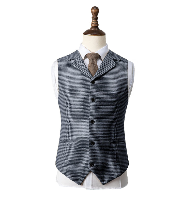 Fashion Men's Slim Fit Tweed Houndstooth Notch Lapel Waistcoat mens event wear