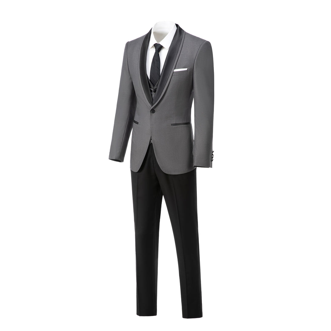 Formal 3 Pieces Mens Suit Flat Shawl Lapel Tuxedos (Blazer+vest+Pants) mens event wear