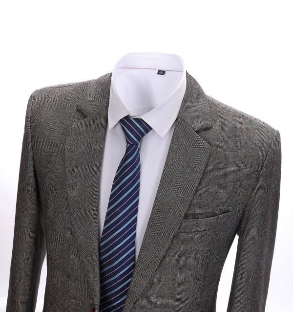 Formal Men's Grey Notch Lapel Blazer Business Plaid Jacket mens event wear