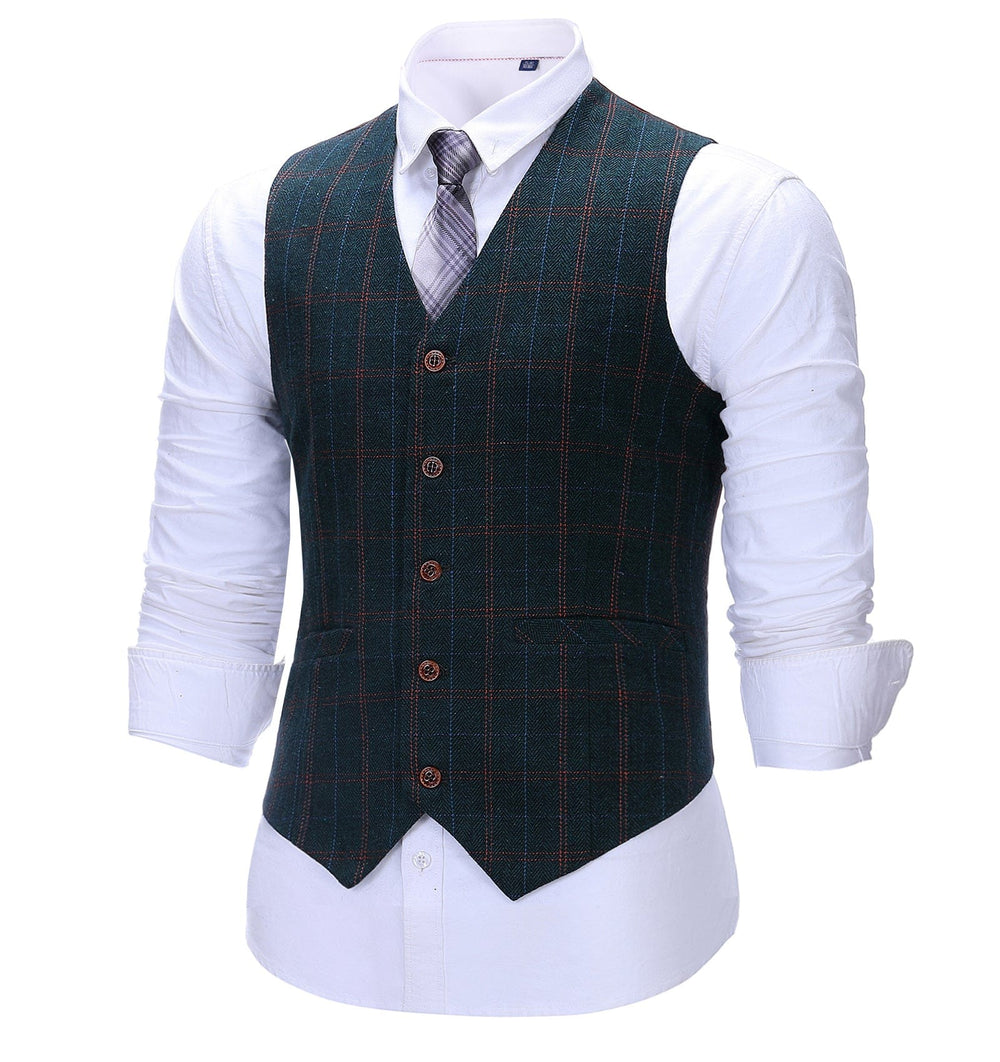 Formal Men's Suit Vest Navy Plaid V Neck Waistcoat mens event wear