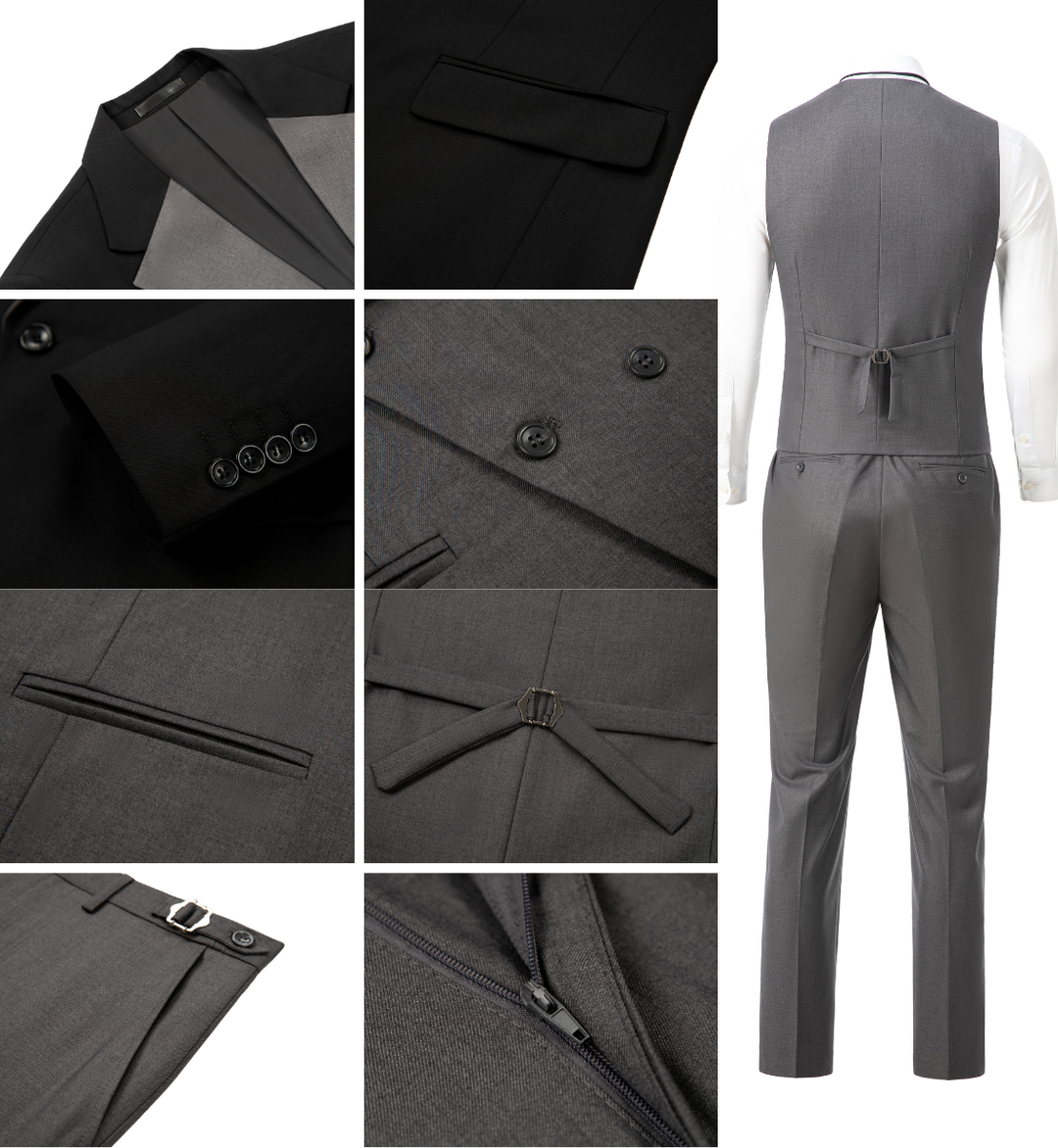 Formal Men's Suits Slim Fit 3 Pieces Notch Lapel Tuxedos (Blazer+Vest+Black Pant) mens event wear