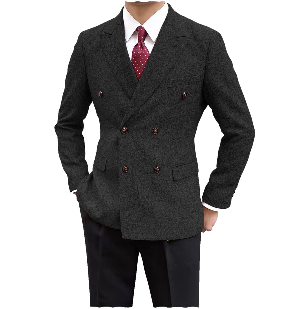 Formal Men's Wool Herringbone Peak Lapel Blazer mens event wear