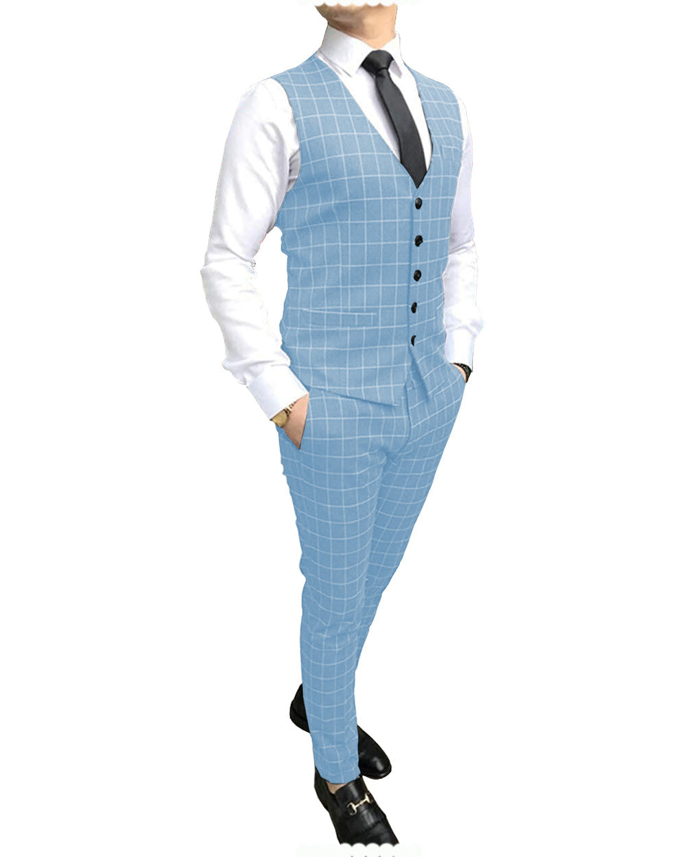 Formal Mens Suit Notch Lapel Blazer Plaid 2 Pieces (Vest+Pants) mens event wear