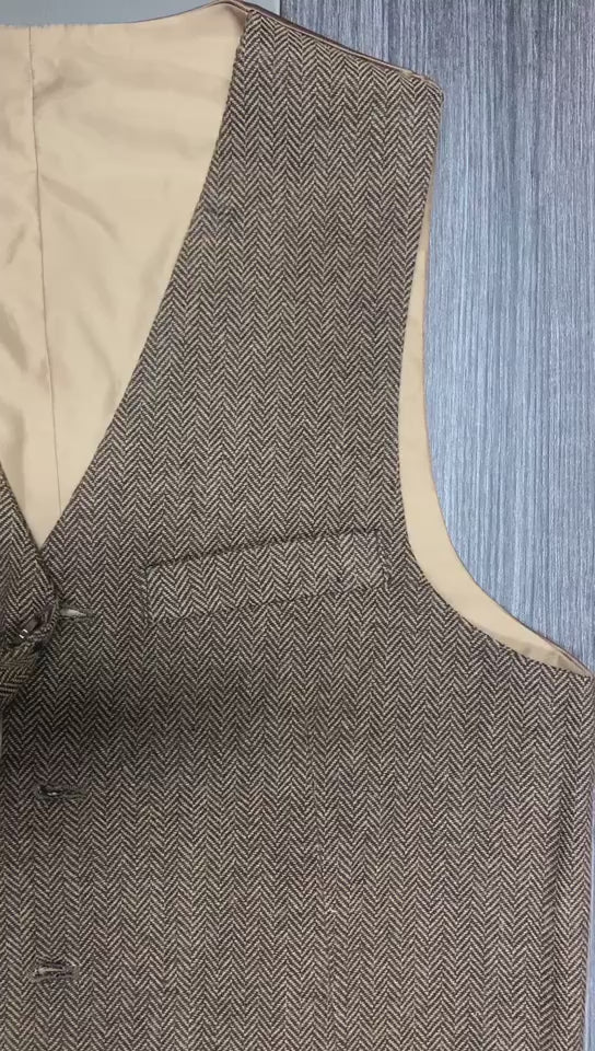 Casual Mens Classic Slim Fit Tweed Herringbone v Neck Chalecoat