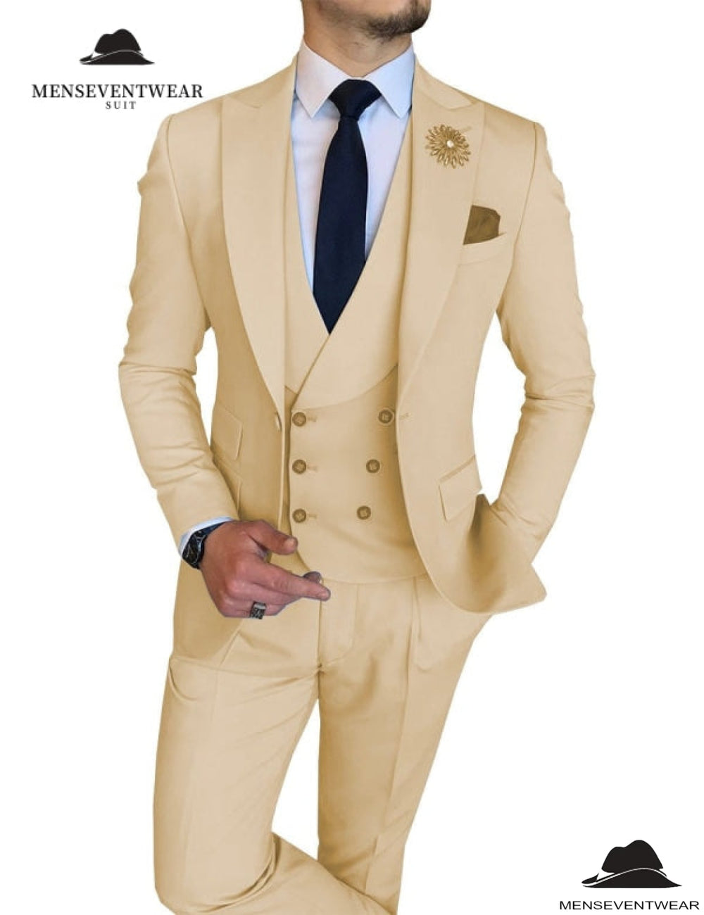 3 Piece Mens Suit Slim Fit Vest Solid Peak lapel Suit (Blazer + Vest + Pants) Adam Reed