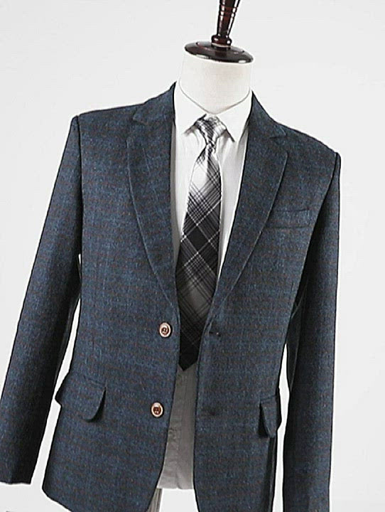 Mens Suit Business 2 piezas de esmoquin de solapa de muesca a cuadros de marina formal (blazer+pantalones)