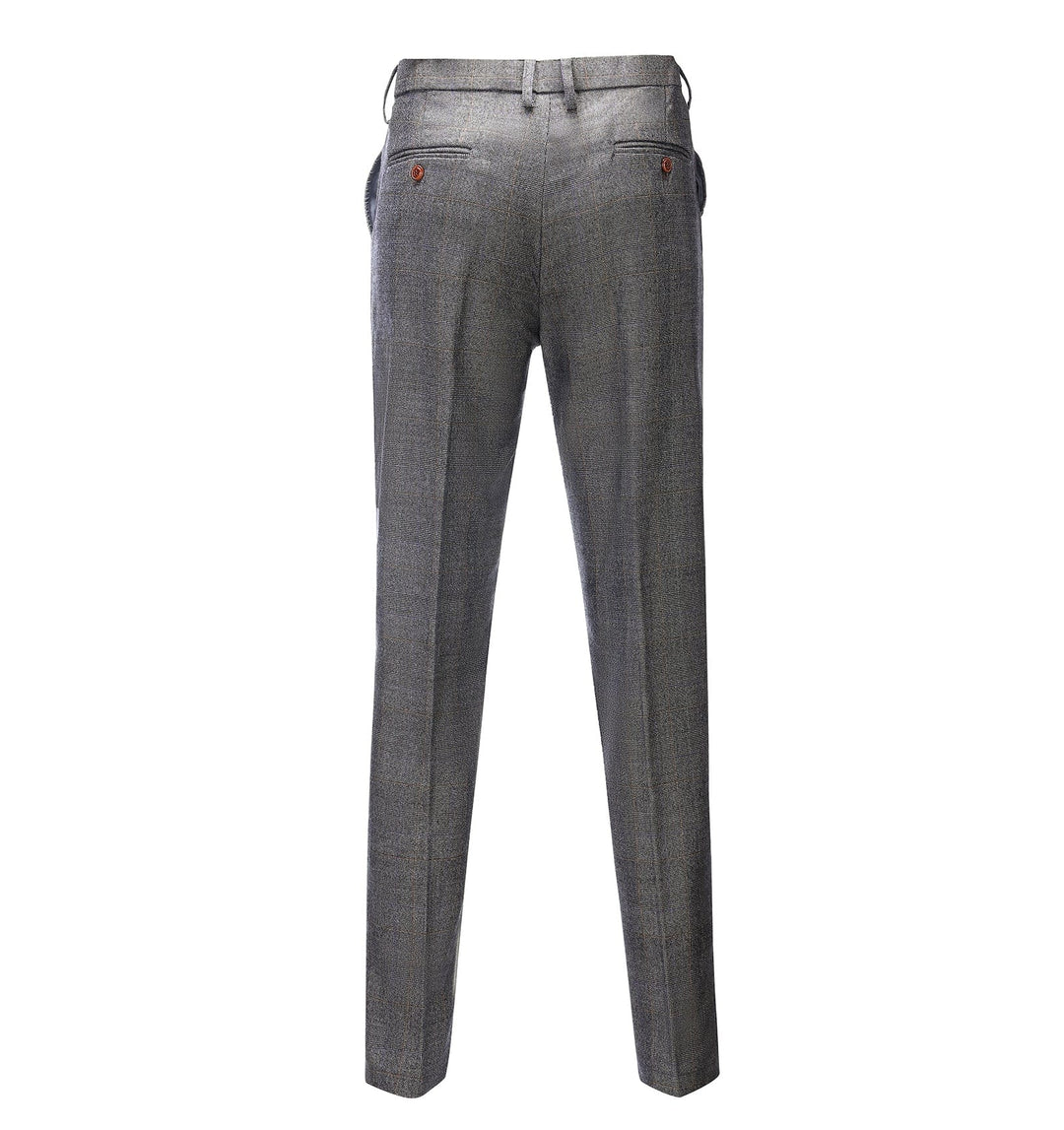 Casual Men's Suit Pant Grey Plaid Pleat-Front Trousers menseventwear