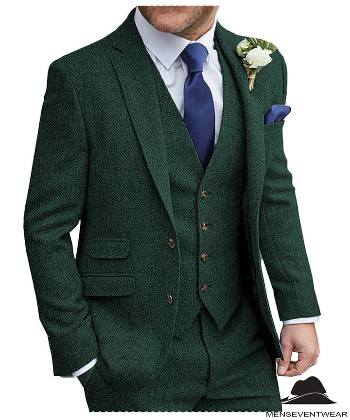 Classic 3 Pieces Mens Suit Herringbone Tweed Notch Lapel Tuxedos for Wedding (Blazer+vest+Pants) mens event wear