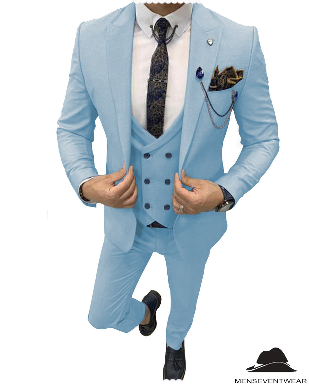 Flat 3 Piece Men's Suit Peak Lapel Suit (Blazer + Vest + Pants) mens event wear