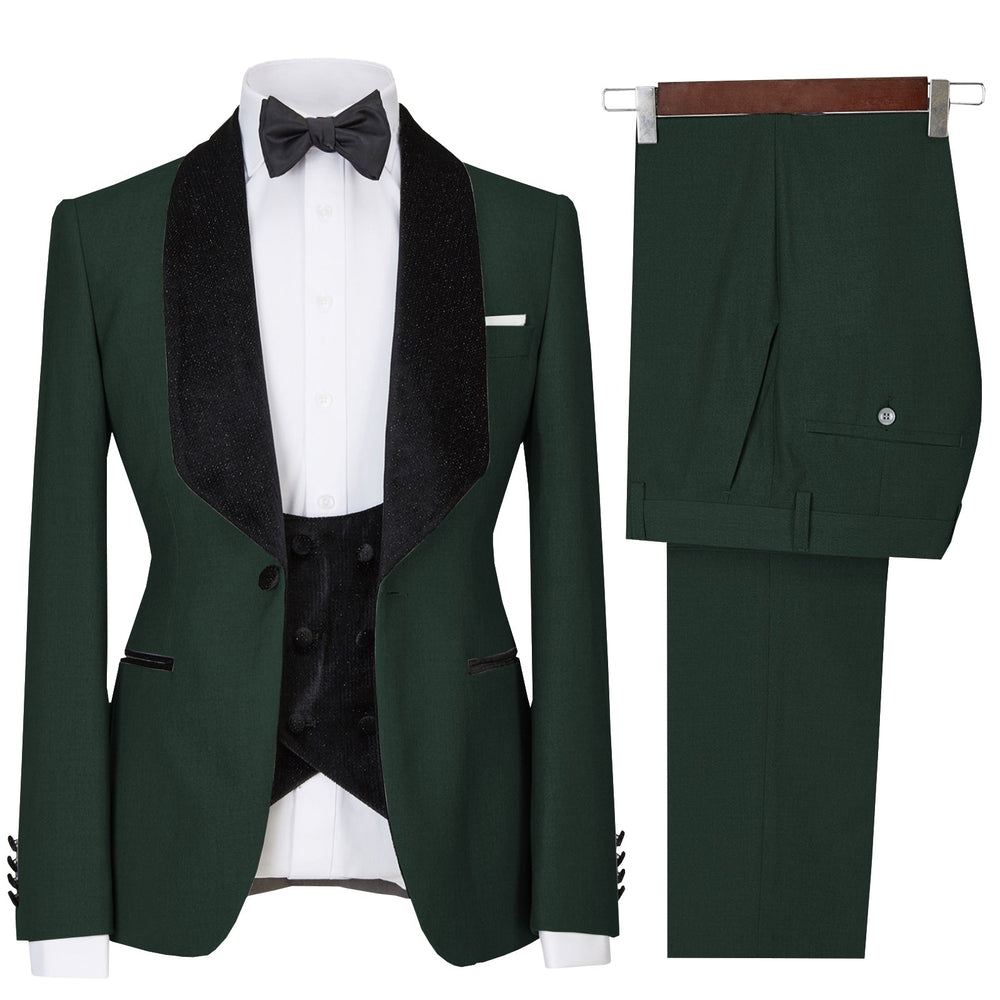 Formal 3 Pieces Mens Suit Flat Shawl Lapel Tuxedos (Blazer+vest+Pants) mens event wear