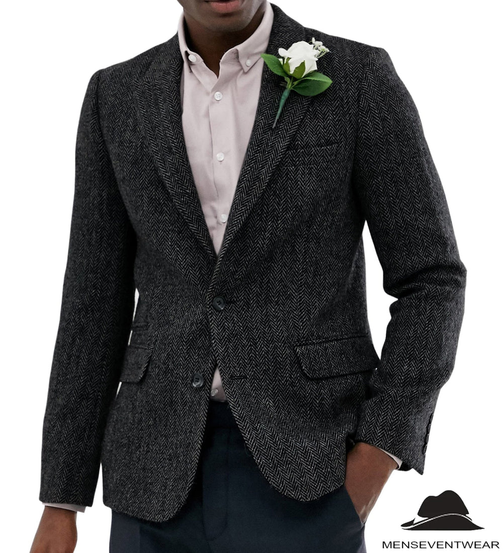 Formal Men's Wool Herringbone Notch Lapel Blazer mens event wear