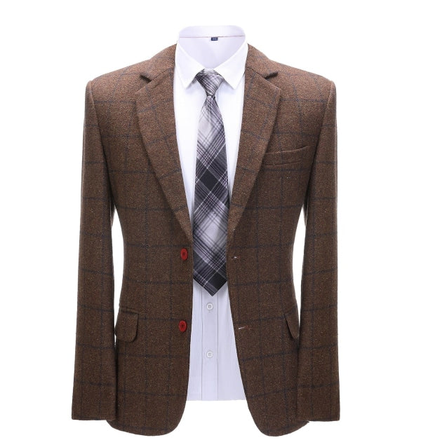 Men's 2 Pieces Formal Coffee Plaid Notch Lapel Tuxedos for Wedding(Blazer+Pants) mens event wear