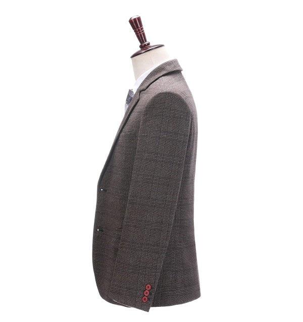Men's Business 3 Pieces Formal Coffee Plaid Notch Lapel Suit (Blazer+vest+Pants) Adam Reed