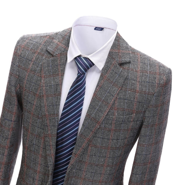 Men's Formal Grey Plaid Notch Lapel Blazer Business Tweed Jacket mens event wear