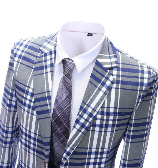 Men's Formal Grey Plaid Notch Lapel Blazer Business Tweed Jacket mens event wear