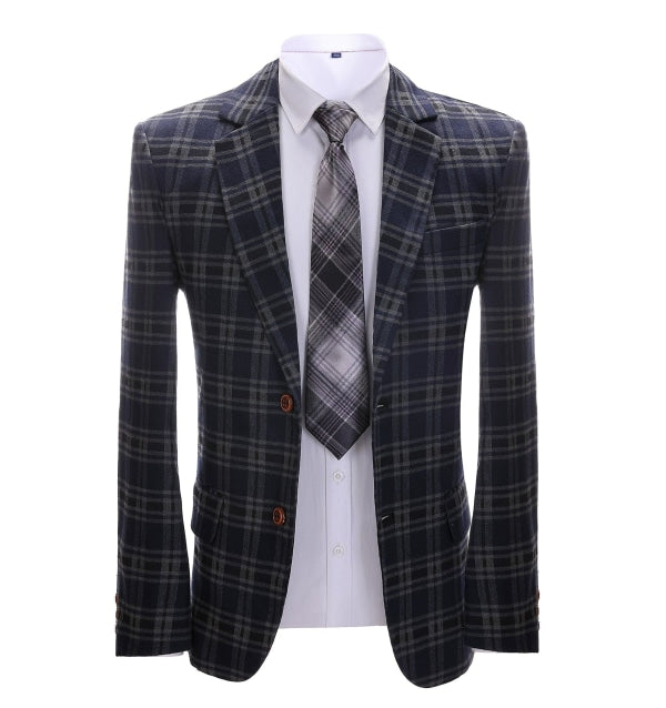 Mens Suit Business 2 Pieces Formal Navy Plaid Notch Lapel Tuxedos (Blazer+Pants) mens event wear